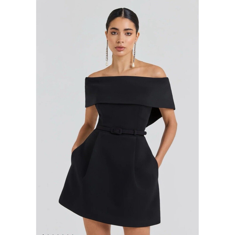 Nadine Merabi Harper Black Dress Mini Off The Shoulder Dress Size Small